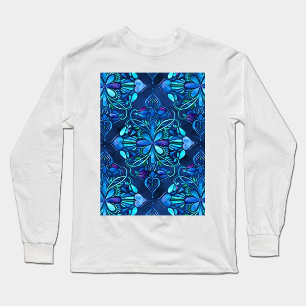 Deep Ocean Art Nouveau Watercolor Doodle Long Sleeve T-Shirt by micklyn